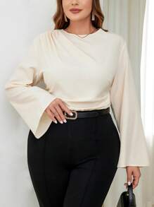 SHEIN Privé Camisa De Manga Acampanada Y Cintura Plisada Para Mujeres De Talla Grande