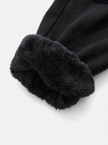 SHEIN 青少年男童时尚休闲黑色牛仔裤，内衬保暖，工装口袋设计，宽松裤腿，适合感恩节、日常穿着以及秋冬季节穿着。 - 黑色 - 查看 1