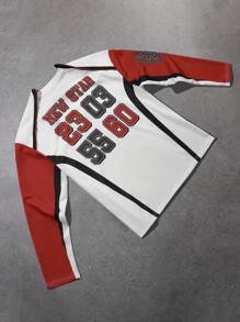 Manfinity EMRG 1pc Men's Color Block Patchwork Long Sleeve Letter Print Minimalist Casual Pullover Sweatshirt V Neck Street Wear Colorful Graphic Long Sleeve Sweatshirt, For Friends, Husband, Boyfriend Gifts - Multicolor - View 2