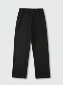 ROMWE MEN Street Life Quần nỉ thể thao lưng rút in chữ cho nam dáng rộng thoải mái - màu đen - Xem 2