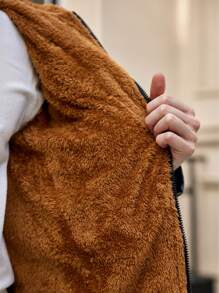 Manfinity VCAY 男士修身休闲连帽保暖内衬加厚棉衣，适合秋冬季外出黑色绗缝冬衣，适合朋友、丈夫、男朋友的礼物 - 黑色 - 查看 5