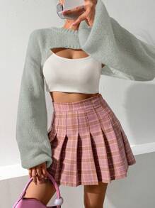 SHEIN Qutie Women's Casual Solid Color Drop Shoulder Cropped Sweater, Autumn Knit Pullover Fall Winter - Green - View 4