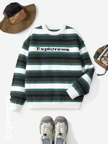 SHEIN Teen Boys' Round Neck Striped Casual Pullover Sweater For Daily Wear