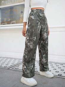 SHEIN Explorewe 青少年（女孩）秋冬新款 Branch 迷彩直筒裤