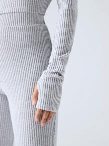 SHEIN EZwear 2 Pcs Casual Outfit For Plus Size Women, Solid Color Long Sleeve Zip-Up Jacket And Pants Set, Autumn - Grey - View 5