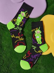 Teletubbies X SHEIN 4 Pairs Women Cartoon Character Pattern Color Block Long Socks Crew Socks,Reinforced Toe And Heel, Suitable For All Seasons, Unisex,Men,Women, Graphics Socks - Multicolor - View 5