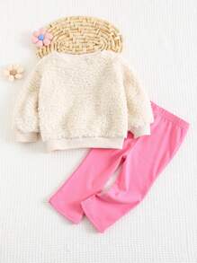 Cozy Pixies 2 件套女婴针织柔软花卉图案连帽衫和裤子服装套装 - 彩色 - 查看 4