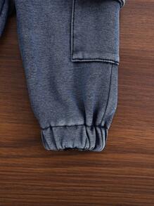 Bộ 2 quần nỉ cổ tròn phong cách đường phố cho bé trai và bé gái, trang phục thời trang cho các buổi đi chơi, chụp ảnh và tụ tập vào mùa xuân/thu - Màu xanh lam - Xem 7