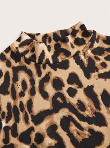 SHEIN EZwear 2件/套 女士豹纹高领修身长款半袖打底衫 - 彩色 - 查看 5