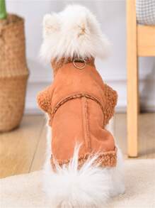 PETSIN 卡其色防风羊羔绒加厚保暖宠物外套夹克，秋冬季可供猫狗穿着 - 棕色 - 查看 2