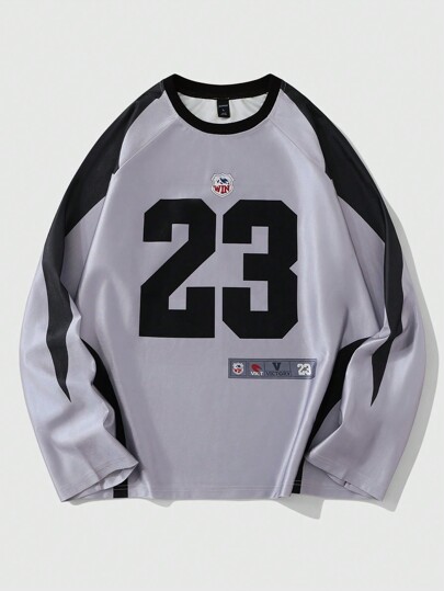 Prep Camiseta deportiva de manga larga con estampado de eslogan casual de jersey para hombres, otoño