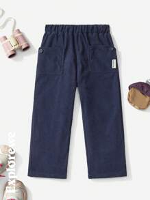 SHEIN 1pc Young Girl Navy Blue Fashion Corduroy Casual Pants - Navy Blue - View 2
