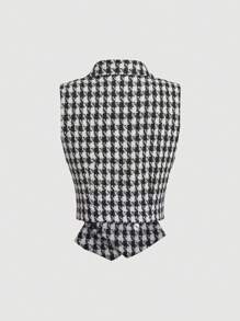SHEIN MOD 女士复古浪漫千鸟格双排扣背心，老钱风格职业装商务休闲女士