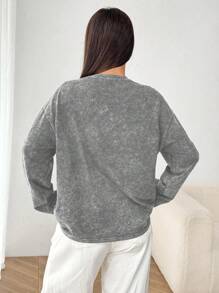 SHEIN EZwear Stir-Fried Acid-Washed Women's Long Sleeve Round Neck T-Shirt
