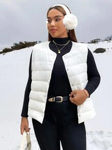 SHEIN Essnce Plus Size Women's Autumn And Winter Down& Feathers Fall/Winter - Black and White - View 10