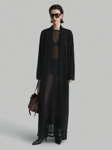Ontre 黑色轻盈时尚百搭长款针织开衫，春季
