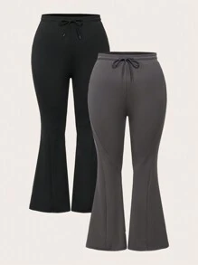 Flirla Plus Size Solid Color Casual Minimalist Skinny Flare Pants Fall Cloth For Women - Multicolor - View 1