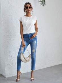 EMERY ROSE Schiffy Yoke Solid Top - White - View 3