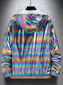 Manfinity EMRG Men's Fashionable Street Style Hologram Zip-Up Hooded Jacket - Multicolor - View 2