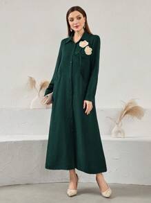 Al Najma Handmade Floral 3D Design Arabian Dress - Dark Green - View 3