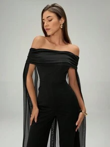 Chiquease Mesh Hooded Women's Slim-Fit Jumpsuit - Black - View 7