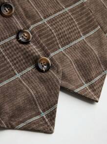 Sweetra Conjunto elegante de 2 piezas de talla grande con top sin mangas con botones y estampado de tartán, y falda