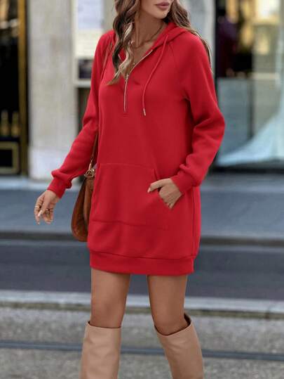 SHEIN LUNE Women's Casual Hooded Full Zip Pockets Long Sleeve Sweatshirt Dress In Fall/Winter