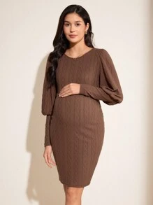 SHEIN Maternity Solid Color Tie Front Bodycon Dress, Autumn