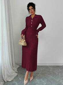 Chiquease Sweater Dress, Casual And Fashionable For Everyday Wear - Burgundy - View 4