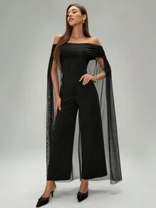 Chiquease Mesh Hooded Women's Slim-Fit Jumpsuit - Black - View 1