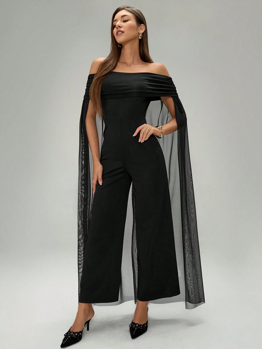 Chiquease Mesh Hooded Women's Slim-Fit Jumpsuit - Black - View 1