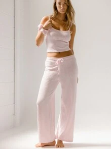 Aralina Sleepwear Drawstring Ribbed Plush Comfy Pull On Soft Cozy Lounge Pants - Baby Pink - View 1
