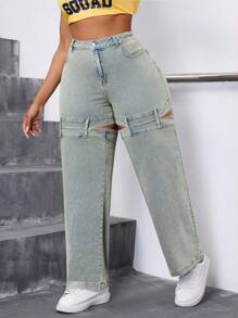 SHEIN SXY Plus Size Casual Versleten Hoge Taille Losse Fit Jeans