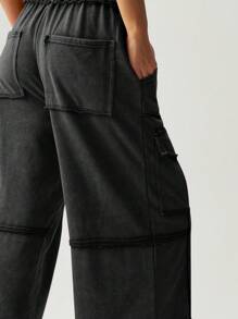 Bohemela Pantalones anchos de mujer de unicolor de punto con bolsillos para vacaciones informales