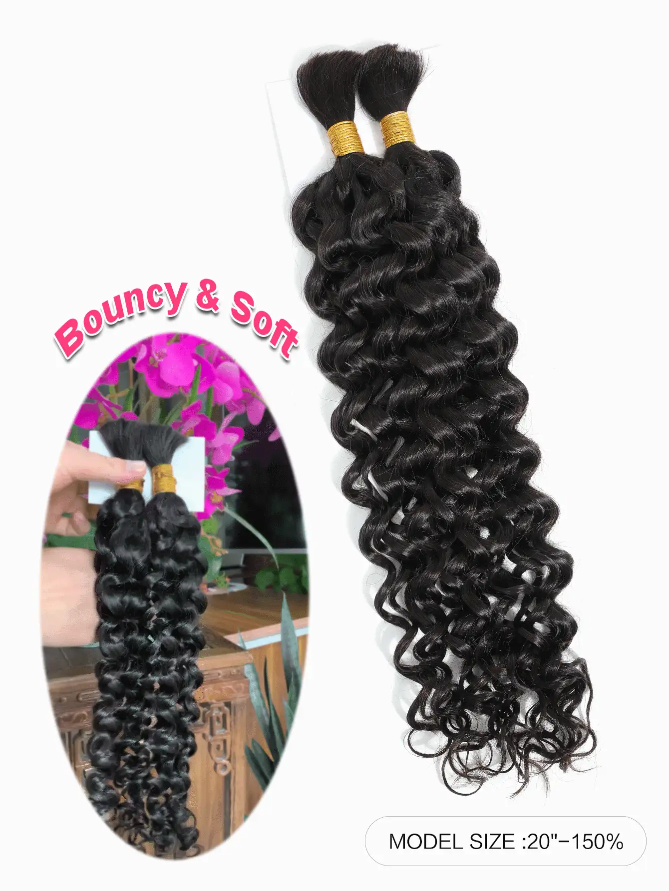 Boho Braids 2pcs Braiding Hair Bulk No Weft Water Wave Crochet Human Hair Natural Black Color Virgin Human Hair Extension Knotless Braids Hair Extensions - Natural Black - View 2
