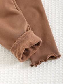 Cozy Pixies 2 pezzi/set Felpa girocollo a maniche lunghe con decorazione fiocco e stampa leopardata e pantaloni a vita elastica tinta unita, per ragazze, autunno/inverno