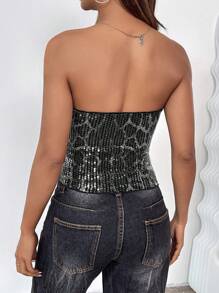 SHEIN EZwear Top de réservoir ajusté en tricot pailleté pour femmes - Gris - Voir 2