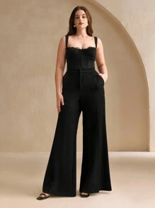 Anewsta Pantaloni a zampa di elefante di moda in stile retrò per donne taglie forti - nero - Visualizzare 3
