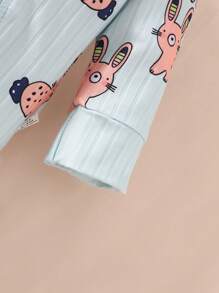 3pcs/Set Newborn Baby Casual Cartoon Animal Pattern Rib Long Sleeve Romper Jumpsuit Home Set