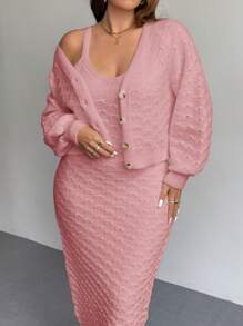 Firerie 大码休闲度假居家保暖经典优雅下午茶杏色套头长袖开衫毛衣外套秋冬季