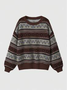 ROMWE Fairycore 圆领全印花休闲长袖毛衣 - 彩色 - 查看 1