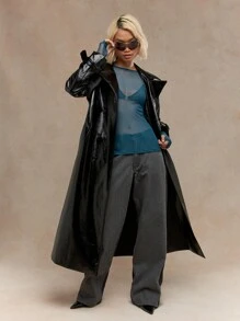 MISSGUIDED Rave Stylish Teal Mesh Long Sleeve Layering Top With Glitter Detail Perfect For St Patricks Day Party Irish Holiday Celebration Modern Fashion Statement - Dark Green - View 5