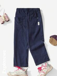 SHEIN 1pc Young Girl Navy Blue Fashion Corduroy Casual Pants - Navy Blue - View 1