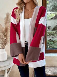 EMERY ROSE Women's Casual Multi-Color Block Knit Cardigan, Autumn/Winter