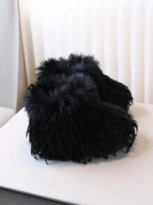 1 双女童时尚毛绒冬季雪地毛绒靴，加厚保暖内衬 - 黑色 - 查看 3