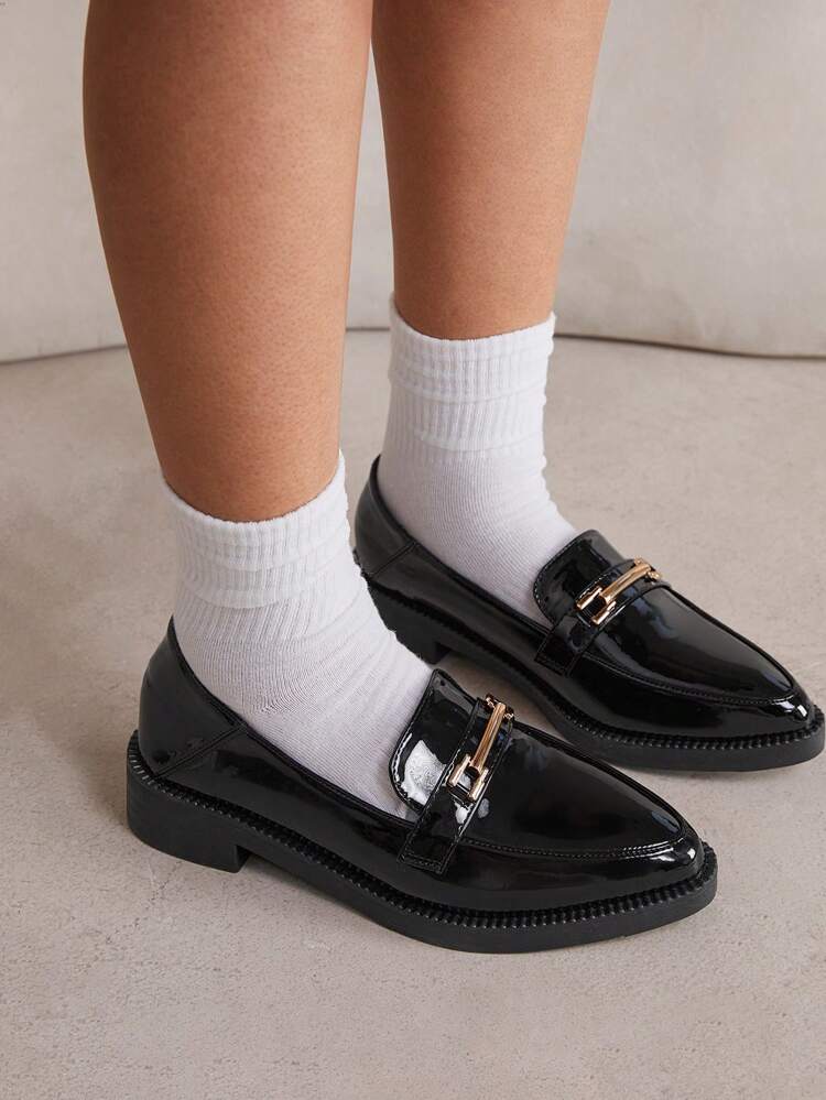 CUCCOO CURVES Wide Fit Plus Size Platform Thick Sole Pointed Toe Solid Black Closed-Toe Lace-Up Oxford Shoes For Women, Suitable For All Seasons For Christmas And New Year Holiday Vibe Fall And Winter Valentines
