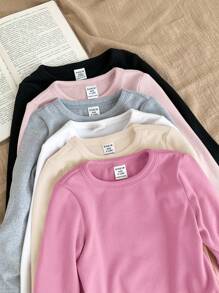 SHEIN LMoss Kids 6pcs/Set LMoss Baby Girl Multifunctional Elastic Knitted Solid Color Long Sleeve Base Layer Tops, Versatile For Autumn/Winter - Multicolor - View 3