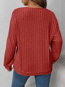 Maglione ampio casual con scollo a V e costine larghe, per donna taglia comoda, adatto per autunno/inverno e Capodanno