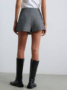 GENKIRA Refined & Elegant Luxury MiuMiu Style Tweed Pocket Design Women Fashion Wide Leg Pants  - Grey - View 2