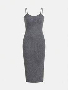 SHEIN Explorewe Teen Girls Solid Color Long Sleeve Cropped Cover Up And Slit Strap Dress 2 Pieces Co-Ords Set - Grey - View 5